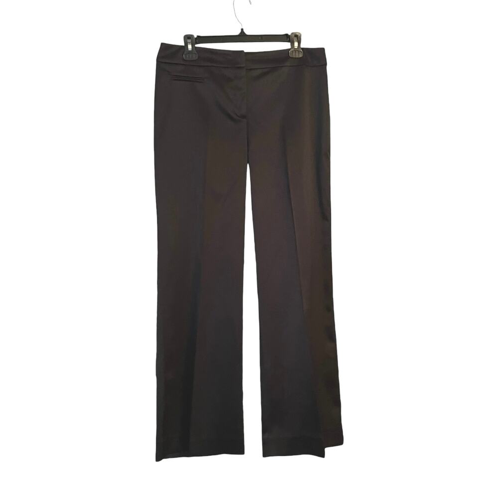 JS Collections Black Pants Trousers Satin Flat Front Slash Pocket Size 12 Shiny